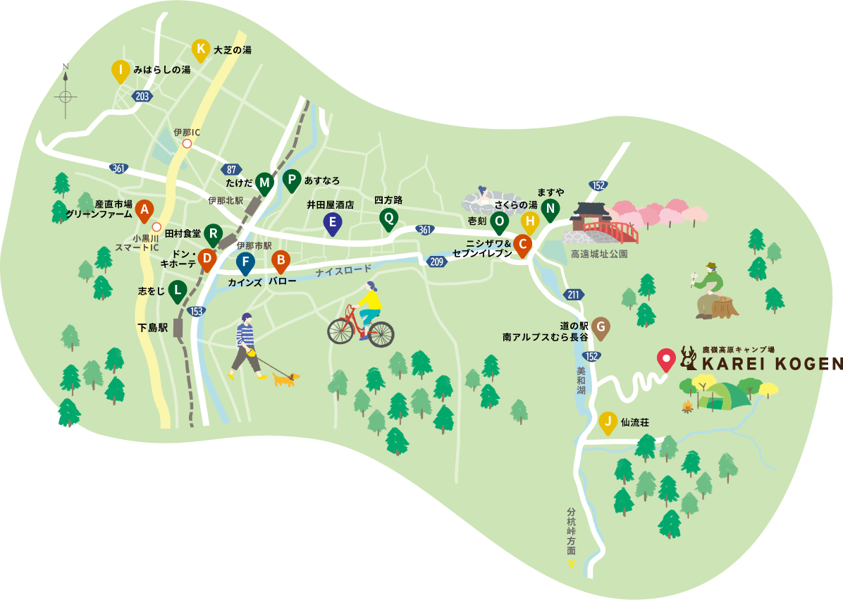 伊那ICから鹿嶺高原キャンプ場までの地図